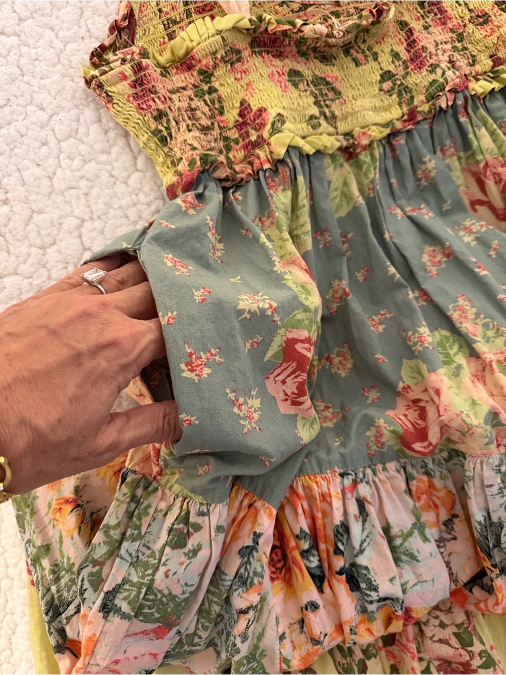 Free People Mixed Floral Tiered Maxi Dress with Pink Ribbon Straps - Picture 7 of 9